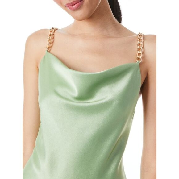 Alice + Olivia Harmony Chain Drapey Mini Slip Dress Seafoam Gold 10 - Picture 4 of 8